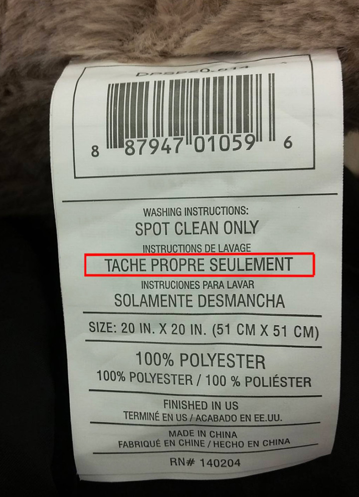 Spot clean only / Tache propre seulement